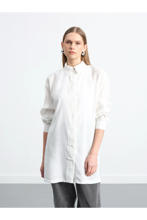  ZİKZAK PAT DETAYLI UZUN TUNİK -Ekru