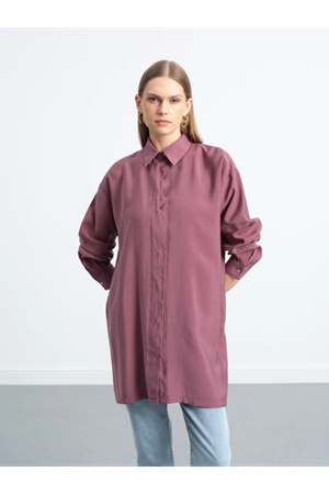  ZİKZAK PAT DETAYLI UZUN TUNİK-Mürdüm