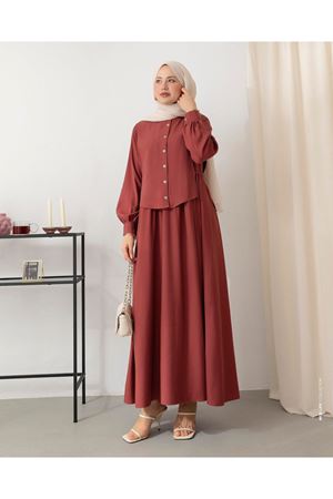 Yelek Detaylı Elbise-Gülkurusu