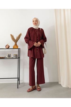 Keten Kol Bağıcıklı Takım-Vişne