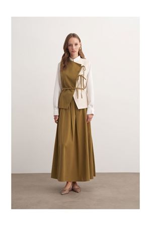 Garnili Yelekli Keten İkili Takım-yağyeşili