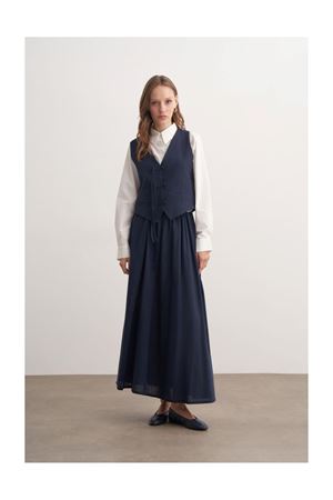 Yelekli Etekli Keten İkili Takım-lacivert