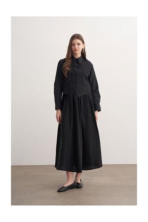 Yelekli Etekli Keten İkili Takım-siyah