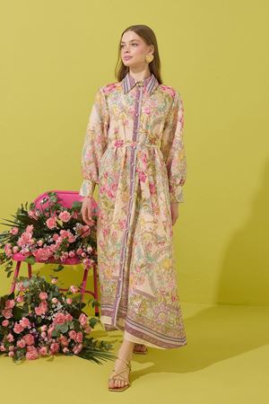 Serenity Vual Baskılı Nervürlü Pamuk Elbise