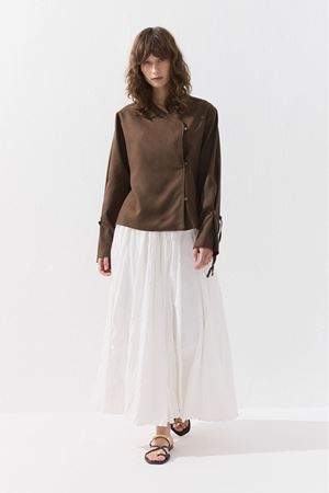 Birit Detaylı Lyocell Keten Kül Kahve Kimono