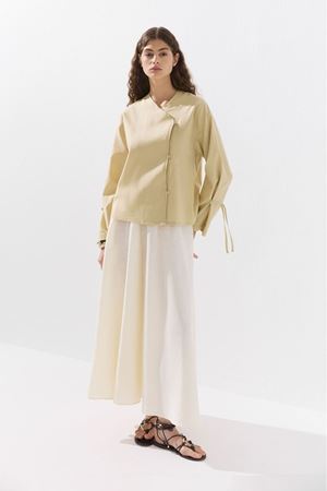 Birit Detaylı Lyocell Keten Kum Beji Kimono