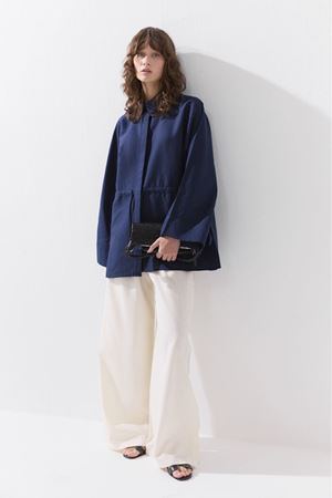 Lyocell Keten Beli Büzgülü Lacivert Gömlek