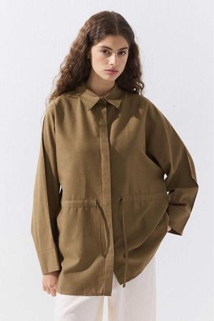 Lyocell Keten Beli Büzgülü Ada Çayı Gömlek