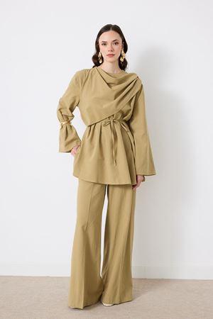 Siena Allerli Omuzda Broşlu Pantolon Takım - Safran