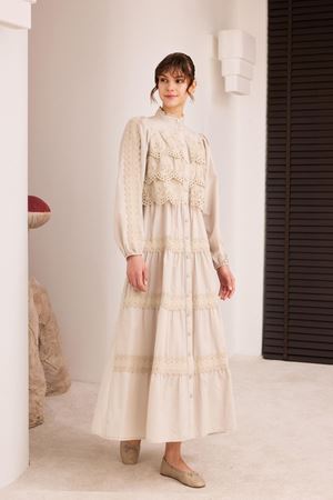 Cyrus Güpürlü Dantelli Elbise-Taş