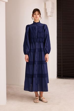 Cyrus Güpürlü Dantelli Elbise - Lacivert