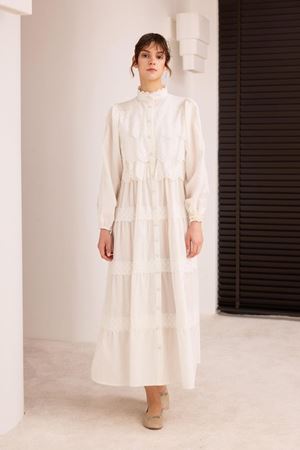 Cyrus Güpürlü Dantelli Elbise - Beyaz