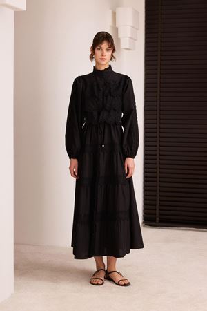 Cyrus Güpürlü Dantelli Elbise - Siyah