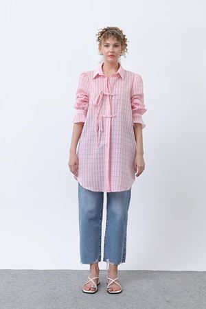 Kadın Önü Düğme Detaylı Gömlek -Pembe