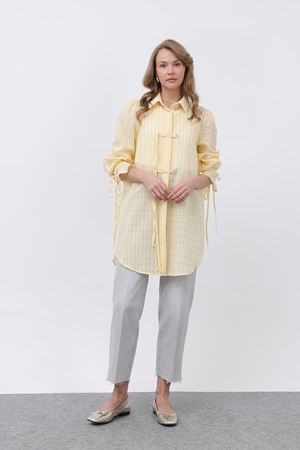 Kadın Önü Düğme Detaylı Gömlek -Sarı