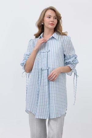 Kadın Önü Düğme Detaylı Gömlek -Buzmavisi