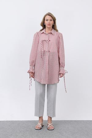 Kadın Önü Düğme Detaylı Gömlek -Bordo