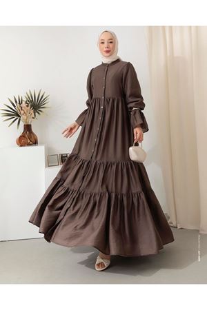 Boydan Düğmeli Çıldır fistan  Elbise-Külkahve