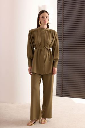 Jayla Omuz Kol Büzgülü Takım - Haki