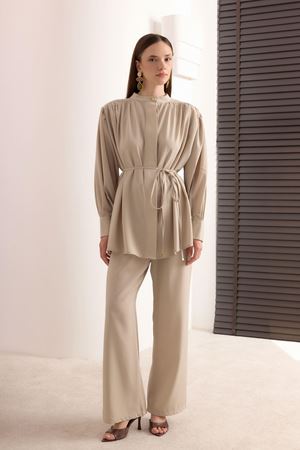 Jayla Omuz Kol Büzgülü Takım - Taş