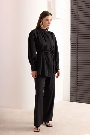  Jayla Omuz Kol Büzgülü Takım - Siyah