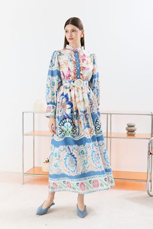 Odella Pat Fırfırlı Desenli Elbise - İndigo