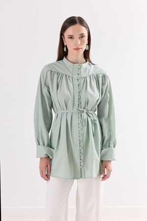 Katia Nervürlü Gold Dacron Gömlek - su yeşili