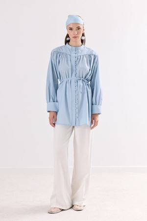 Katia Nervürlü Gold Dacron Gömlek - bebe mavisi