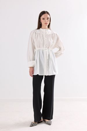 Katia Nervürlü Gold Dacron Gömlek - Ekru