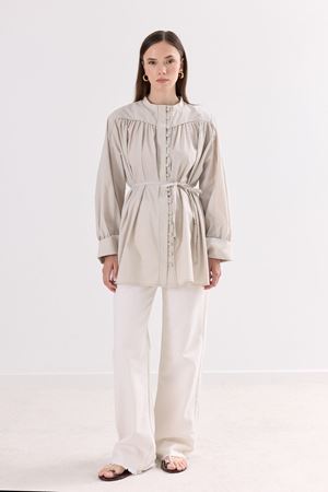 Katia Nervürlü Gold Dacron Gömlek - Bej