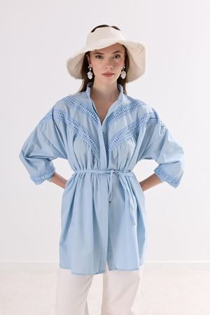 Isis Önü Çapraz Dantelli Gömlek - Bebe Mavi