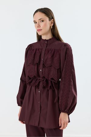 Aria Fistolu Gold Dacron Gömlek - Bordo