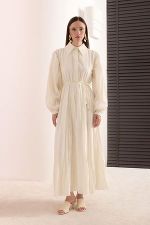 Elvis Güllü Kraş Etekli Elbise-Ekru