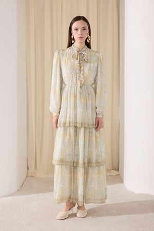 Plorvis Katkat Desenli Şifon Elbise - Yeşil