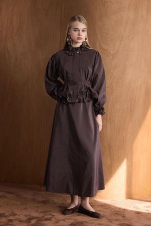 Amora Geniş Fırfırlı Takım - Kahve