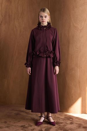 Amora Geniş Fırfırlı Takım - Bordo