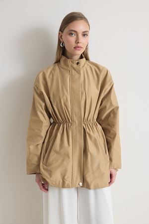 Taş İşlemeli Kısa Trençkot - Camel