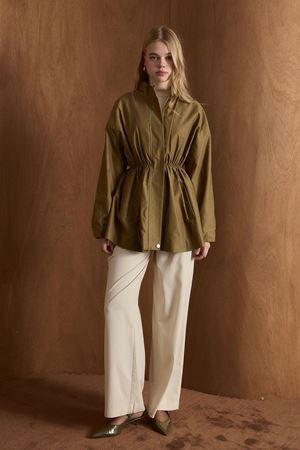 Taş İşlemeli Kısa Trençkot - Haki