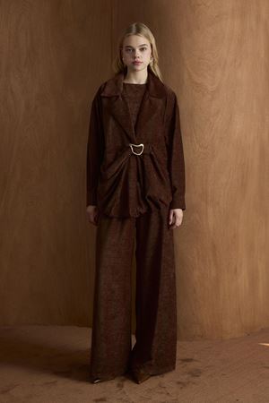 Ahel 6917 Musleya Önü Pileli Kadife Takım