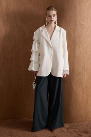  Louie Kol Dantelli Double Ceket-Ekru