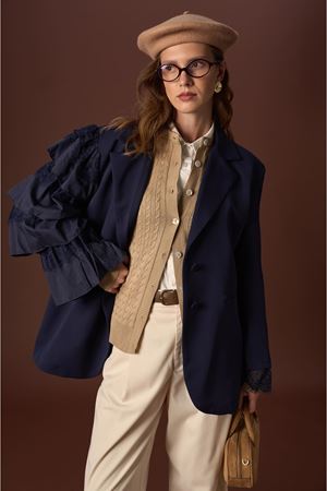  Louie Kol Dantelli Double Ceket-lacivert