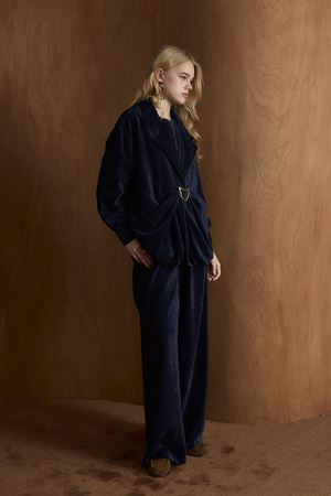 Musleya Önü Pileli Kadife Takım - Siyah