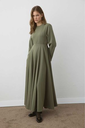 Belden Oturma Detaylı Elbise-Haki