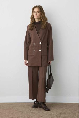 Panama Örgü Pantolonlu  Takım-Kahve