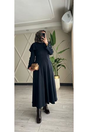  Selanik Parça Detay Elbise-lacivert