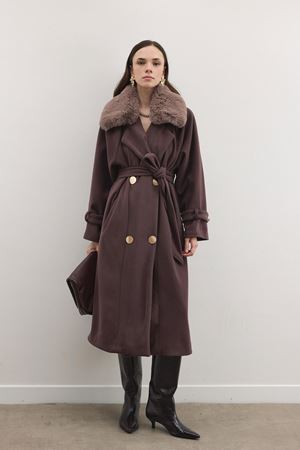  Luna Yaka Kürklü Uzun Kaşe Kaban-Burganya