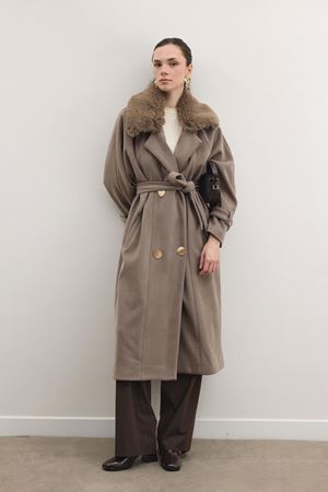 Luna Yaka Kürklü Uzun Kaşe Kaban-Vizyon