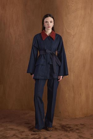 Arin Yaka Kadife Kot Takım-lacivert