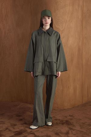  Arin Yaka Kadife Kot Takım-Haki