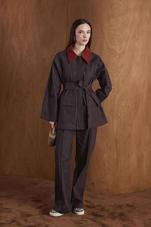  Arin Yaka Kadife Kot Takım-Kahve